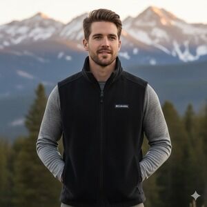 Columbia Black Fleece Vest Mens M Full Zip Layering Winter Gorpcore Outdoors